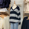 Loose Stitching Brown Stripe Twist V-neck Sweater