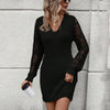 New V-neck Knitted Dress Fashion Solid Color Hollow Long-sleeved Sweater Dresses Women's Clothing