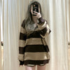 Loose Stitching Brown Stripe Twist V-neck Sweater