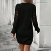 New V-neck Knitted Dress Fashion Solid Color Hollow Long-sleeved Sweater Dresses Women's Clothing