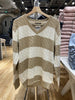 Loose Stitching Brown Stripe Twist V-neck Sweater