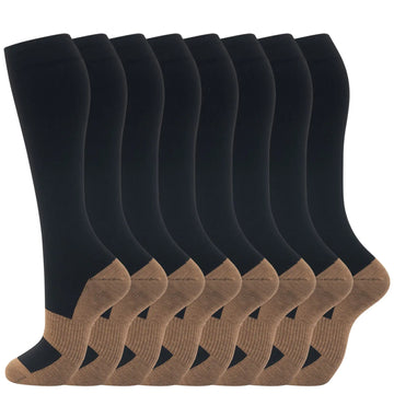 fenglaoda 8 Pairs Compression Socks for Men & Women 20-30 mmHg Knee High Nurse Pregnant Running Medical and Travel Athletic Small-Medium 22-8 Pairs-black Copper