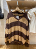 Loose Stitching Brown Stripe Twist V-neck Sweater